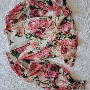 Express Women's Floral V-neck Wrap Peplum Long Sleeve Blouse / Too Size XS